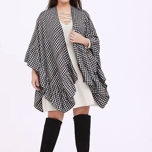 Women's Torrid Black & White Gingham & Red Stripe Ruana, One Size